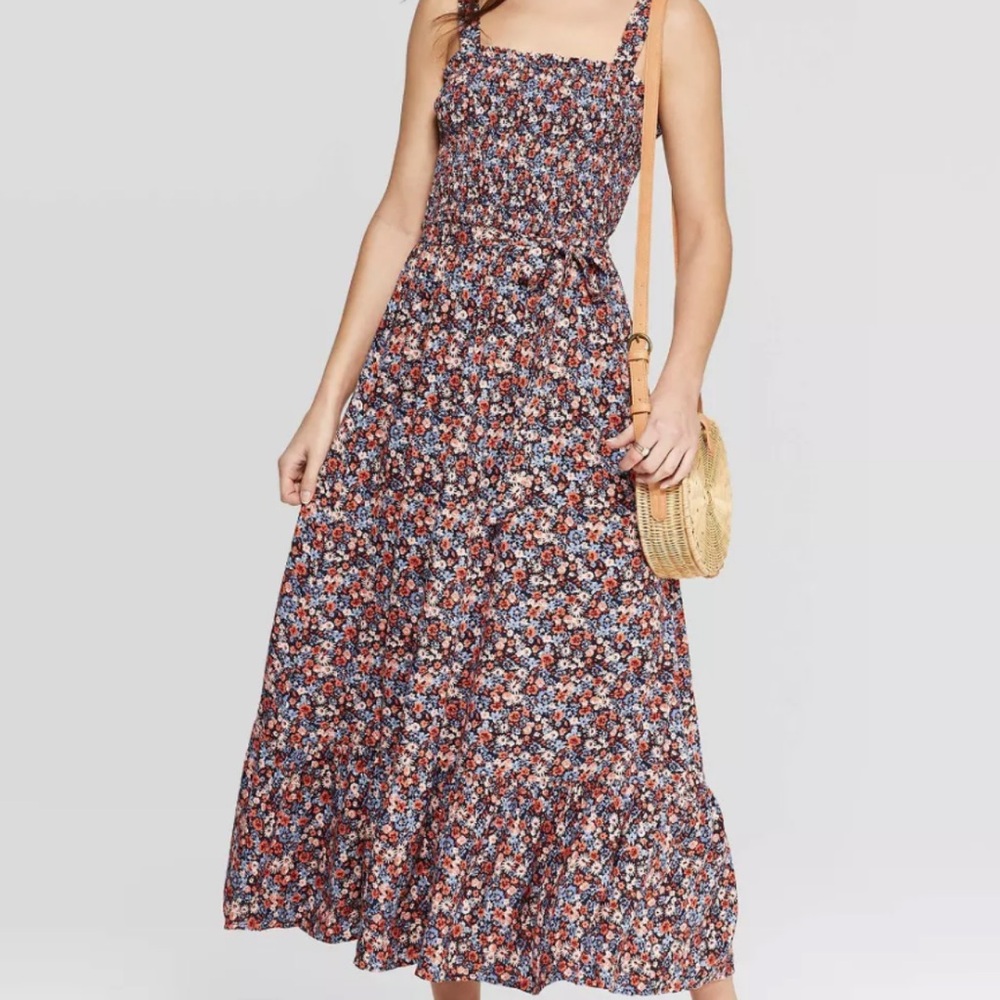 Universal Thread Floral Smocked Maxi Dress Tie Belt